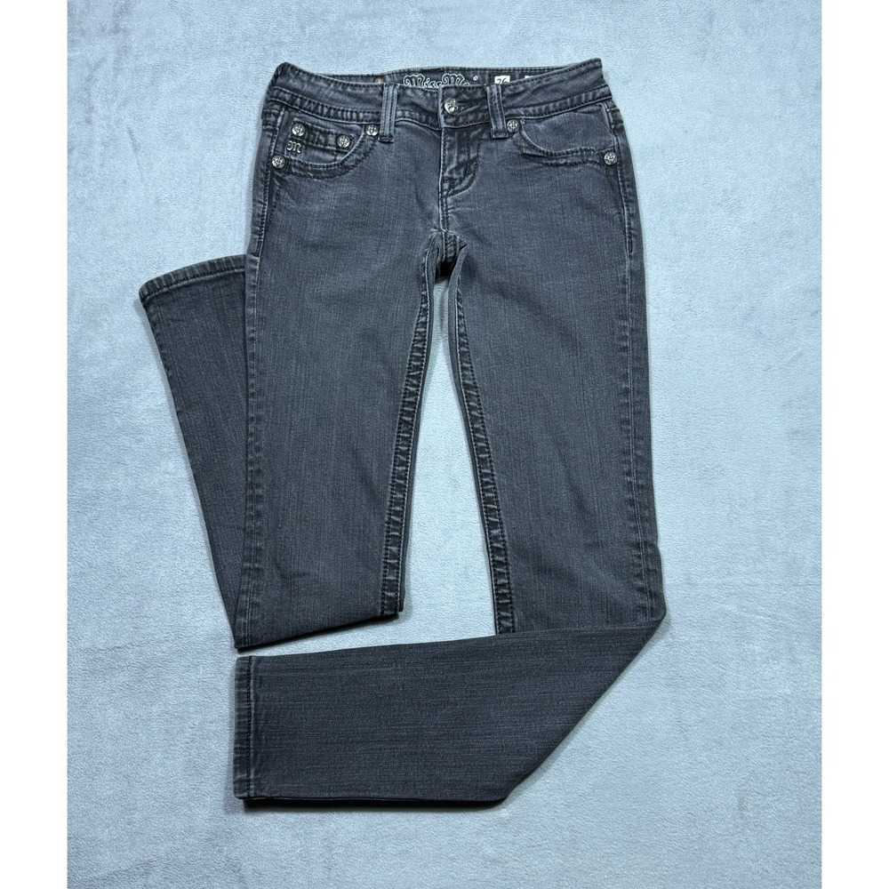 Miss Me Jeans Womens 26x32 Skinny Lowrise Black Denim Studded Y2K Boho USA